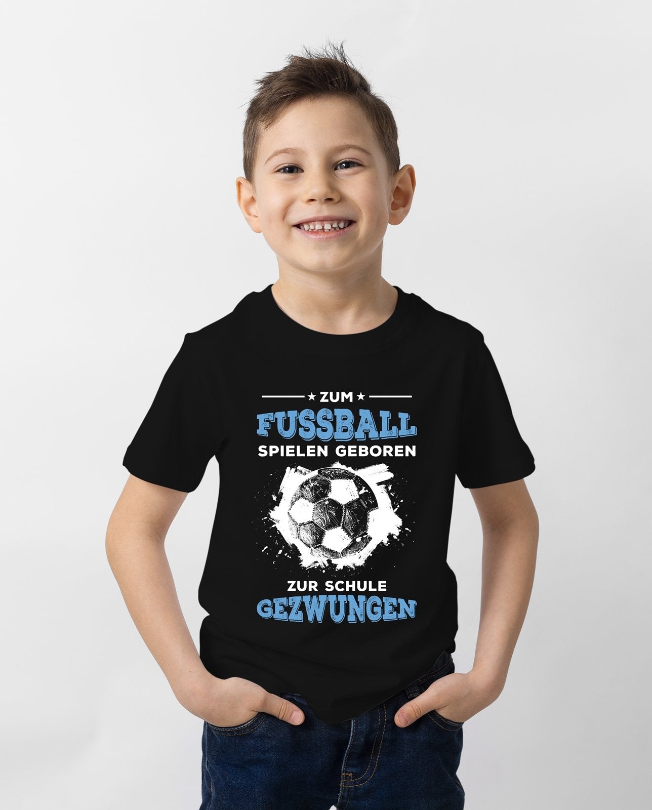 Bild: T-Shirt Kinder - Zum Fussball geboren Zur Schule gezwungen Geschenkidee