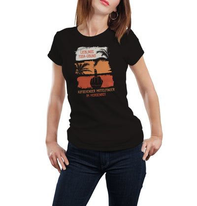 Bild: T-Shirt - Lieblings Yoga-Übung aufgehender Mittelfinger im Morgenrot Geschenkidee