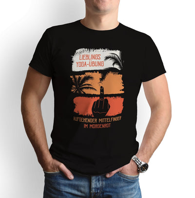 Bild: T-Shirt - Lieblings Yoga-Übung aufgehender Mittelfinger im Morgenrot Geschenkidee