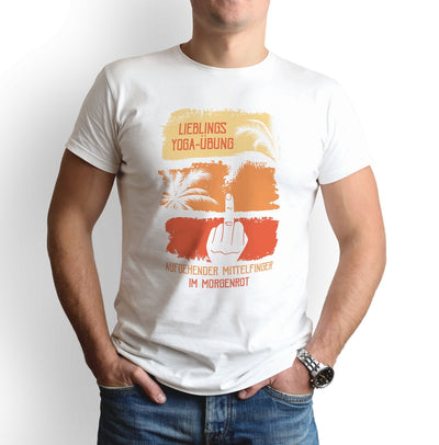 Bild: T-Shirt - Lieblings Yoga-Übung aufgehender Mittelfinger im Morgenrot Geschenkidee