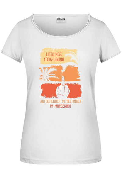 Bild: T-Shirt - Lieblings Yoga-Übung aufgehender Mittelfinger im Morgenrot Geschenkidee