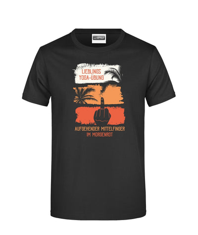 Bild: T-Shirt - Lieblings Yoga-Übung aufgehender Mittelfinger im Morgenrot Geschenkidee