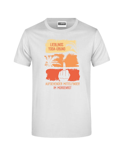 Bild: T-Shirt - Lieblings Yoga-Übung aufgehender Mittelfinger im Morgenrot Geschenkidee