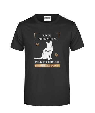 Bild: T-Shirt - Mein Therapeut hat Fell, Pfoten und ein Herz aus Gold. (Katze) Geschenkidee