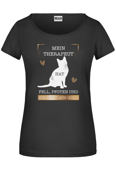 Bild: T-Shirt - Mein Therapeut hat Fell, Pfoten und ein Herz aus Gold. (Katze) Geschenkidee