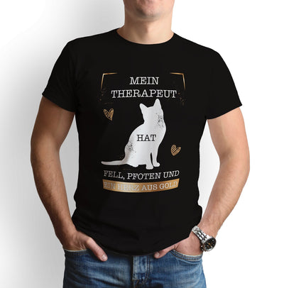 Bild: T-Shirt - Mein Therapeut hat Fell, Pfoten und ein Herz aus Gold. (Katze) Geschenkidee