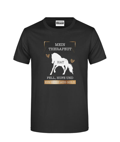 Bild: T-Shirt - Mein Therapeut hat Fell, Pfoten und ein Herz aus Gold. (Pferd) Geschenkidee