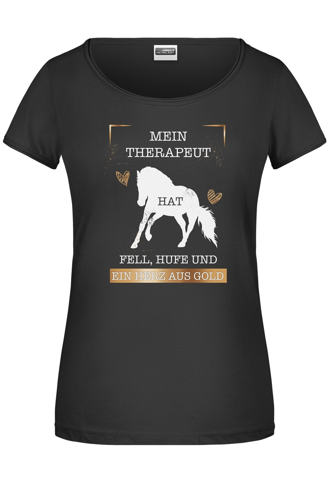 Bild: T-Shirt - Mein Therapeut hat Fell, Pfoten und ein Herz aus Gold. (Pferd) Geschenkidee