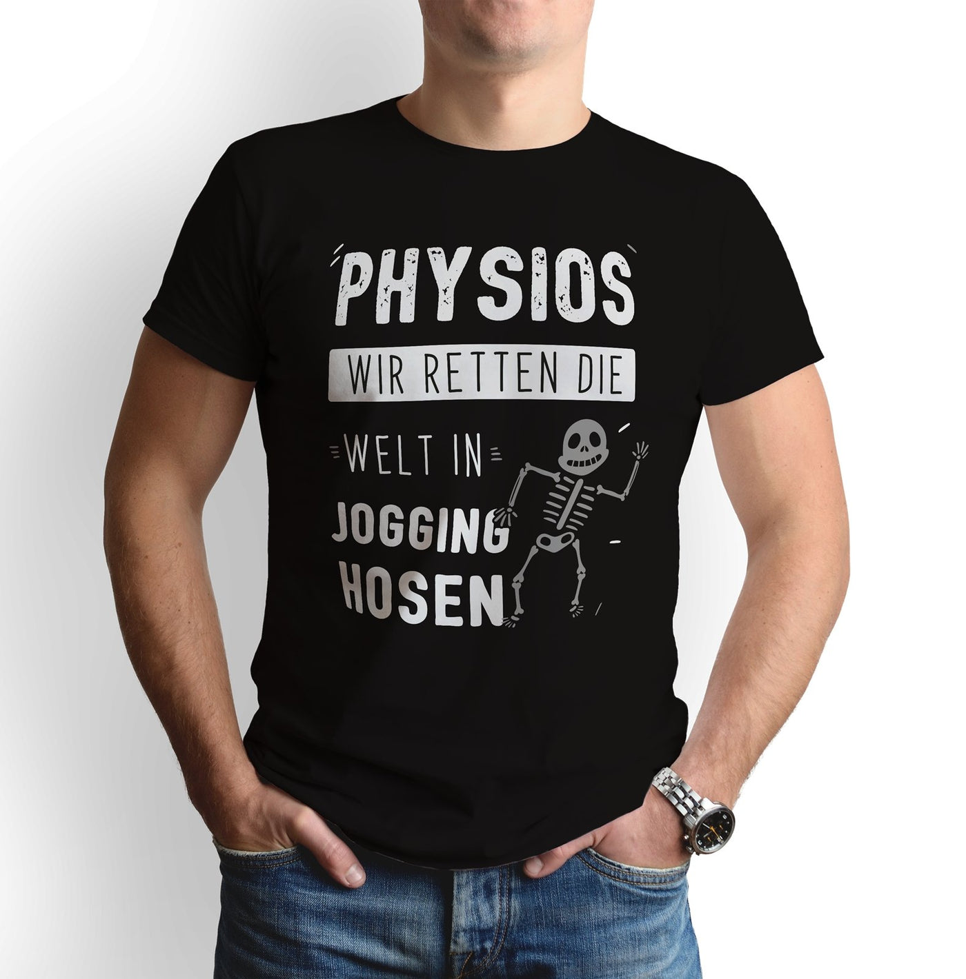 Bild: T-Shirt - Physios Wir retten de Welt in Jogging-Hosen Geschenkidee