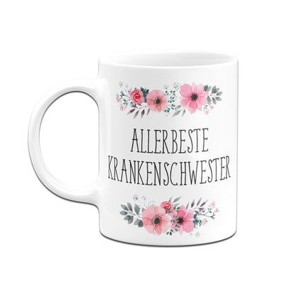 Bild: Tasse - Allerbeste Krankenschwester - blumig Geschenkidee