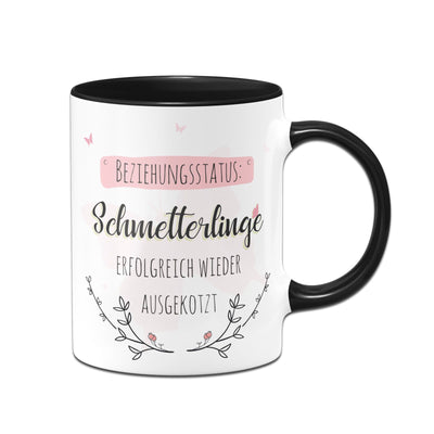 Bild: Tasse - Beziehungsstatus: Schmetterlinge erfolgreich wieder ausgekotzt Geschenkidee