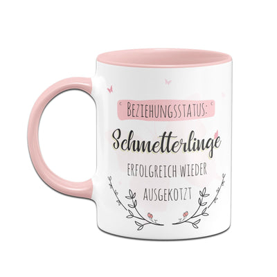 Bild: Tasse - Beziehungsstatus: Schmetterlinge erfolgreich wieder ausgekotzt Geschenkidee