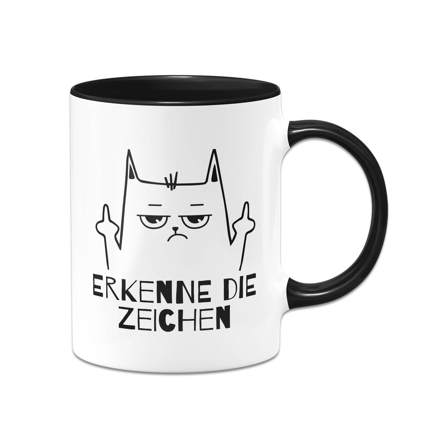 Bild: Tasse - Erkenne die Zeichen (Katze mit Mittelfinger) Geschenkidee