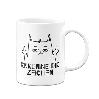 Bild: Tasse - Erkenne die Zeichen (Katze mit Mittelfinger) Geschenkidee