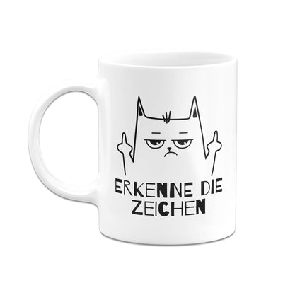 Bild: Tasse - Erkenne die Zeichen (Katze mit Mittelfinger) Geschenkidee