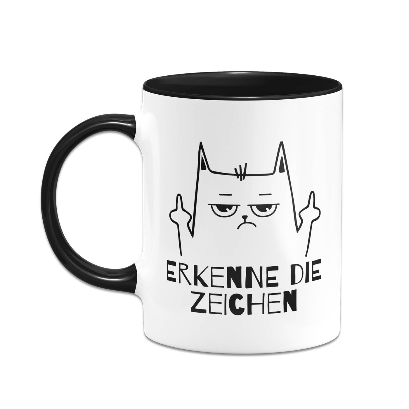 Bild: Tasse - Erkenne die Zeichen (Katze mit Mittelfinger) Geschenkidee