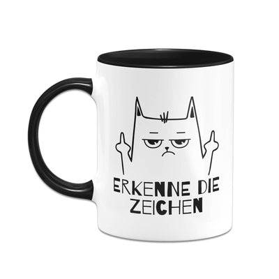 Bild: Tasse - Erkenne die Zeichen (Katze mit Mittelfinger) Geschenkidee