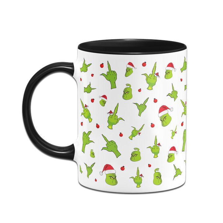 Bild: Tasse - Grinch mit Gesicht und Mittelfinger (Rundumdruck) Geschenkidee