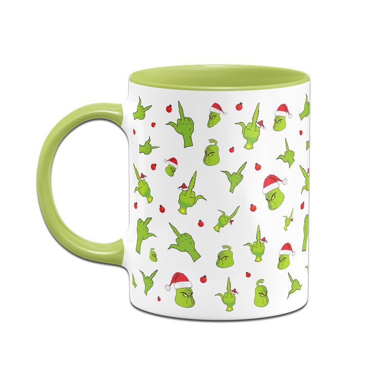 Bild: Tasse - Grinch mit Gesicht und Mittelfinger (Rundumdruck) Geschenkidee