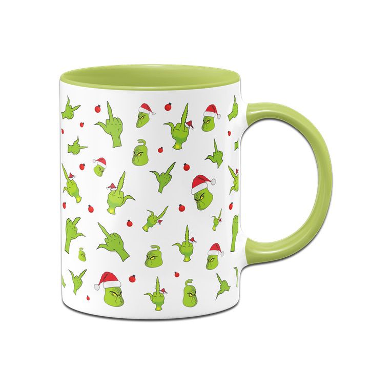 Bild: Tasse - Grinch mit Gesicht und Mittelfinger (Rundumdruck) Geschenkidee