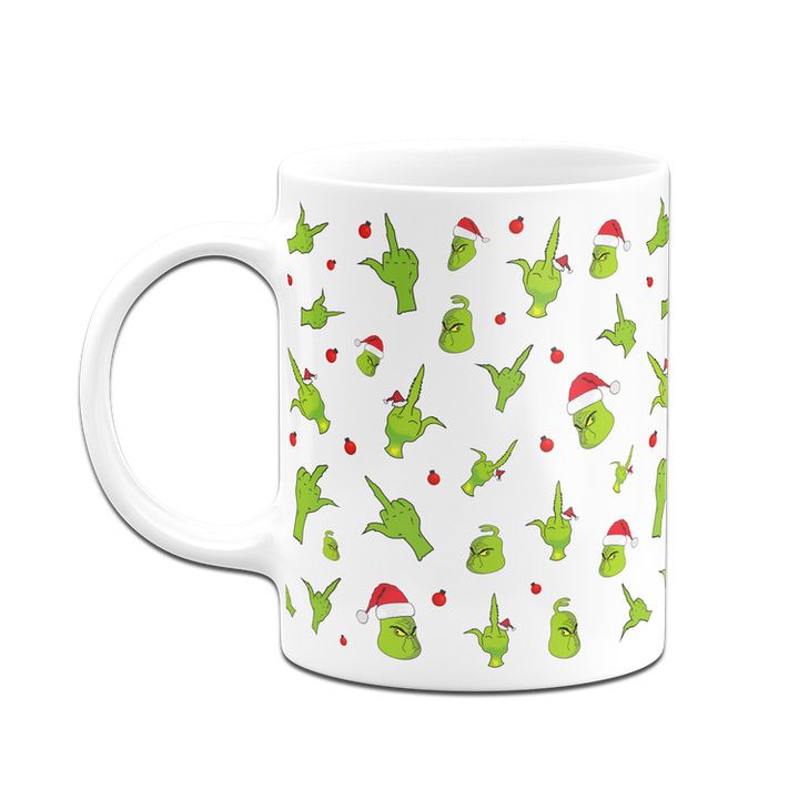 Bild: Tasse - Grinch mit Gesicht und Mittelfinger (Rundumdruck) Geschenkidee