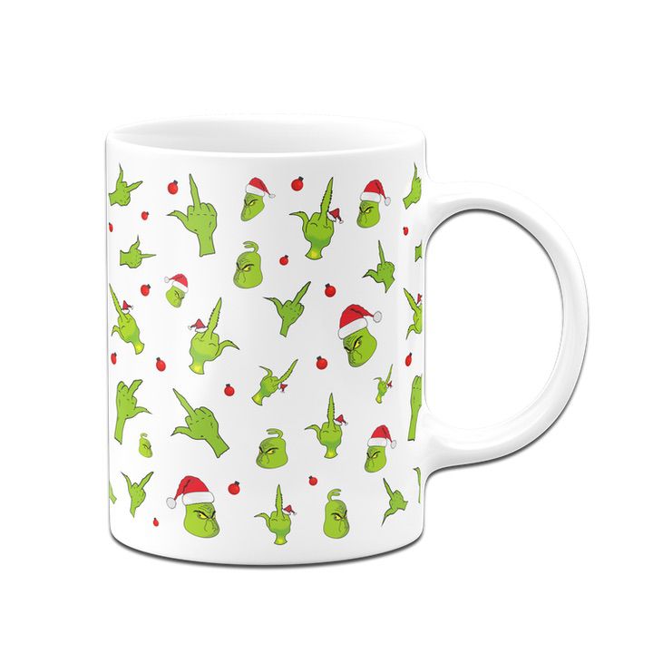 Bild: Tasse - Grinch mit Gesicht und Mittelfinger (Rundumdruck) Geschenkidee