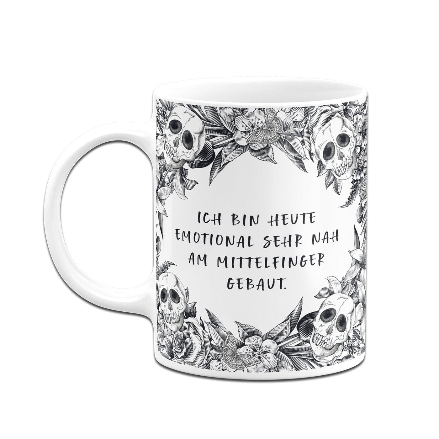 Bild: Tasse - Ich bin heute emotional sehr nah am Mittelfinger gebaut. - Skull Statement Geschenkidee