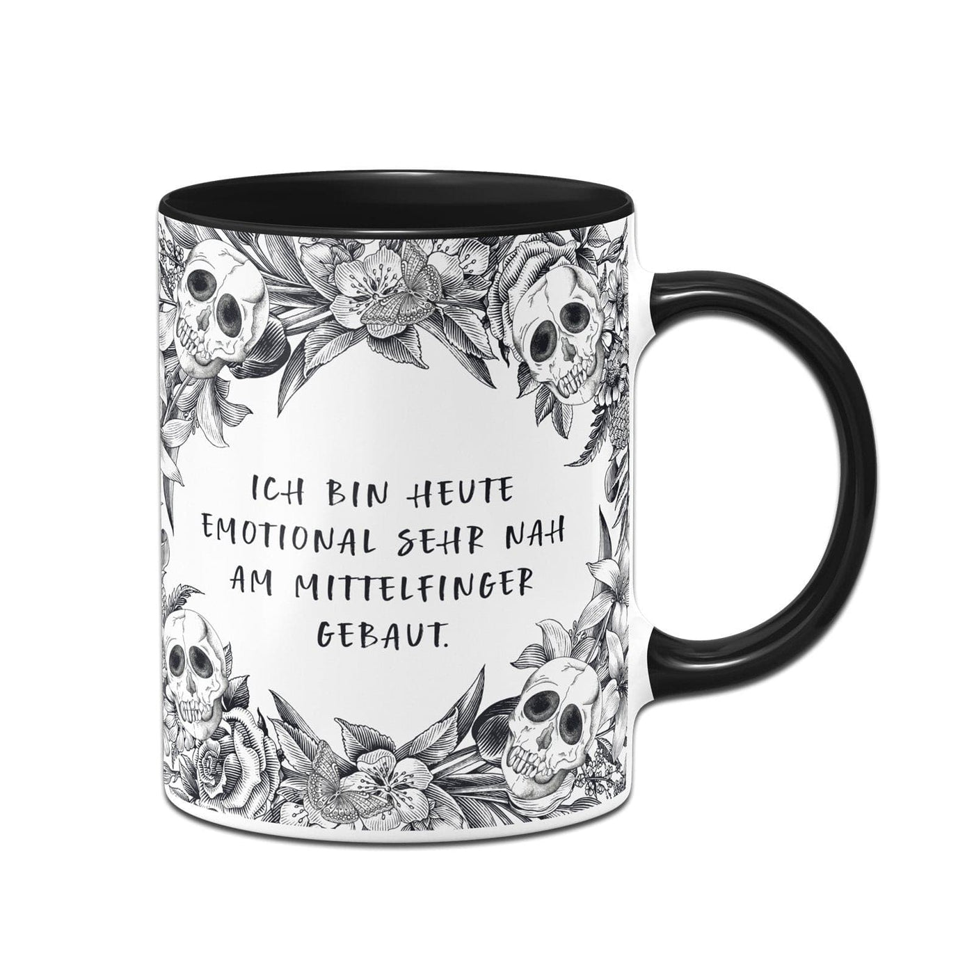 Bild: Tasse - Ich bin heute emotional sehr nah am Mittelfinger gebaut. - Skull Statement Geschenkidee