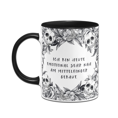 Bild: Tasse - Ich bin heute emotional sehr nah am Mittelfinger gebaut. - Skull Statement Geschenkidee