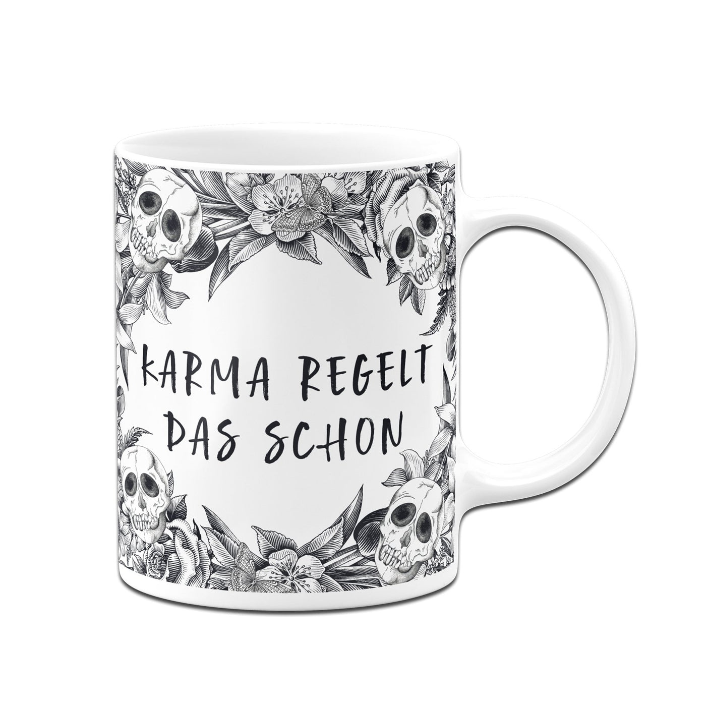 Bild: Tasse - Karma regelt das schon - Skull Statement Geschenkidee