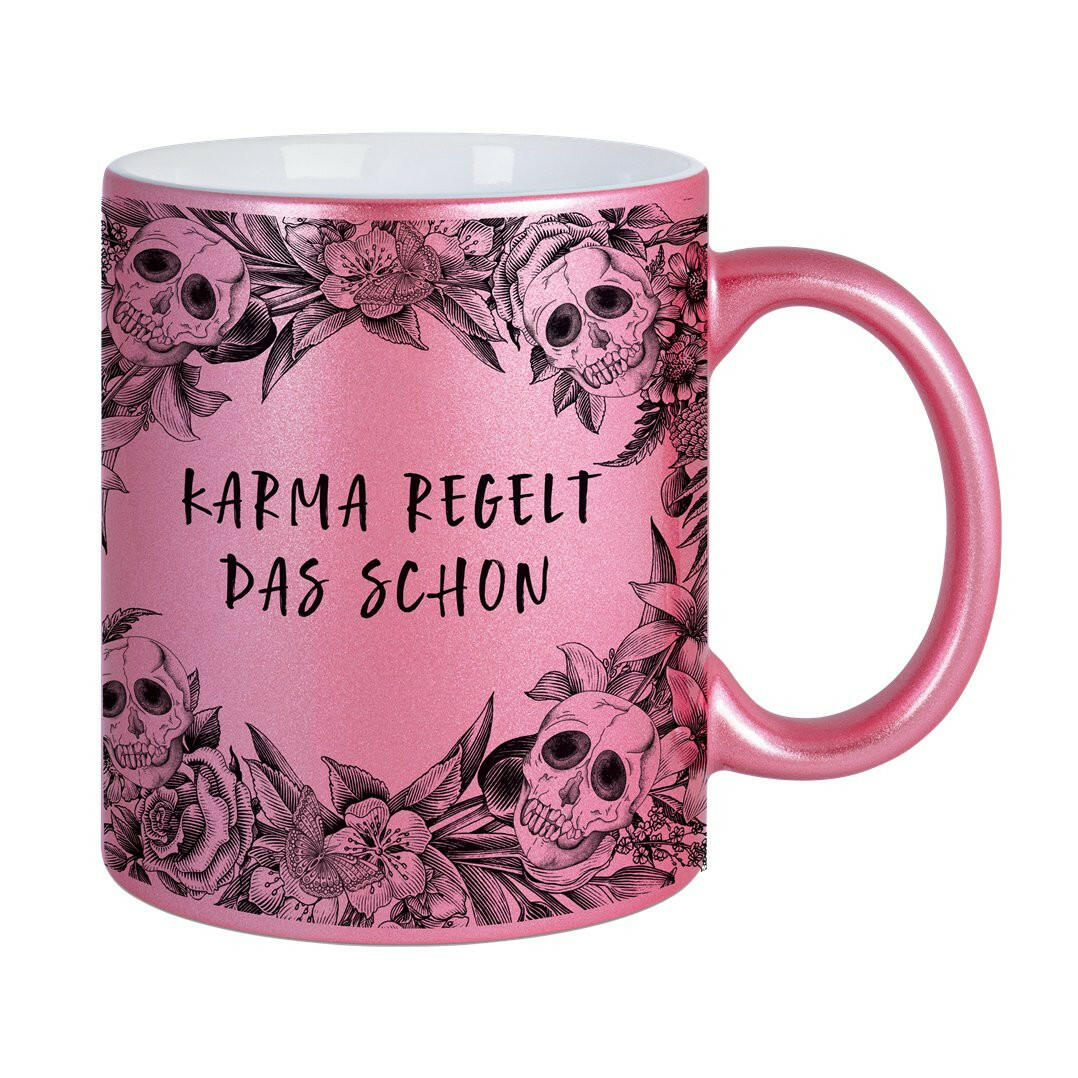 Bild: Tasse - Karma regelt das schon - Skull Statement Metallic-Edition Geschenkidee