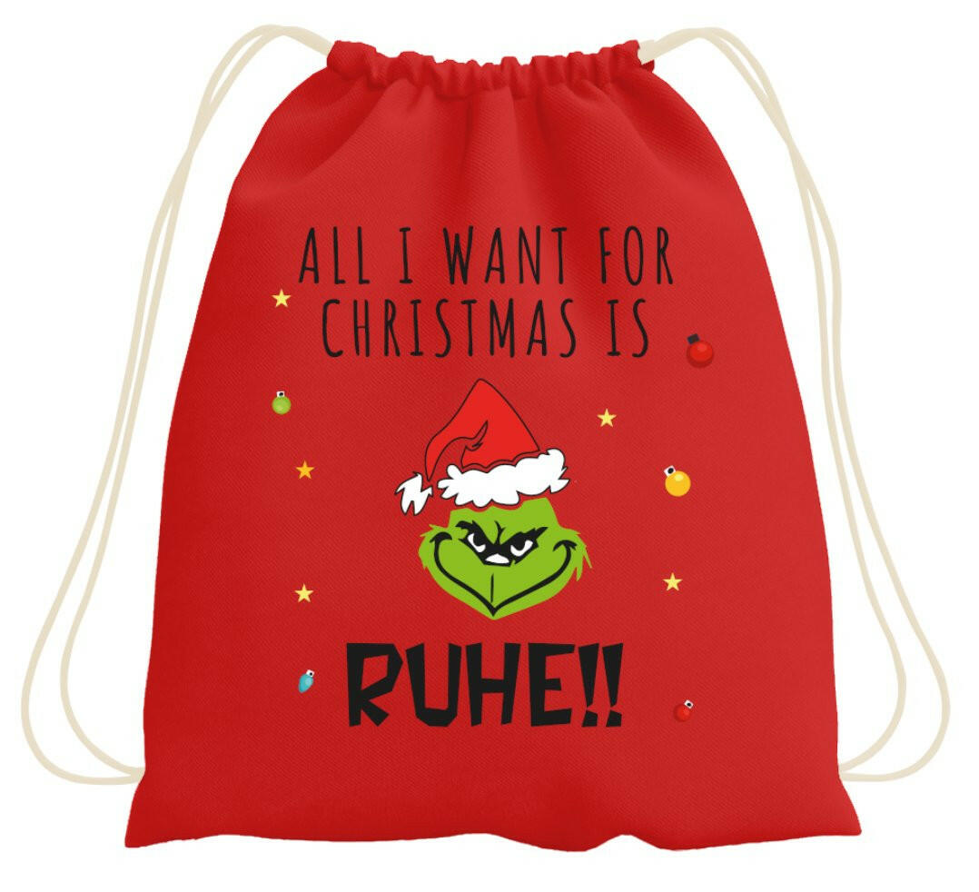 Bild: Turnbeutel - Grinch - All I want for Christmas is Ruhe! (Gesicht) Geschenkidee