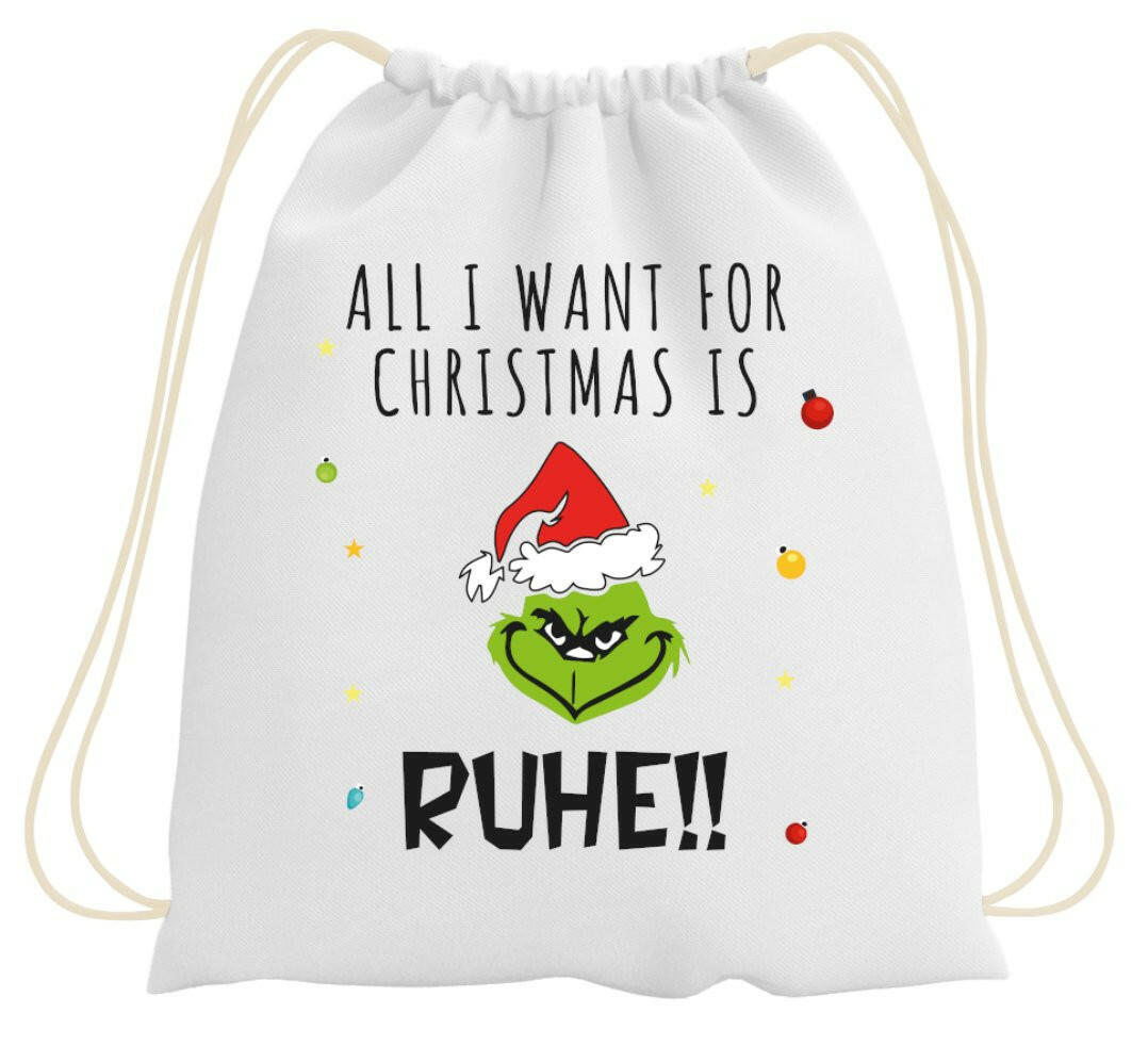 Bild: Turnbeutel - Grinch - All I want for Christmas is Ruhe! (Gesicht) Geschenkidee