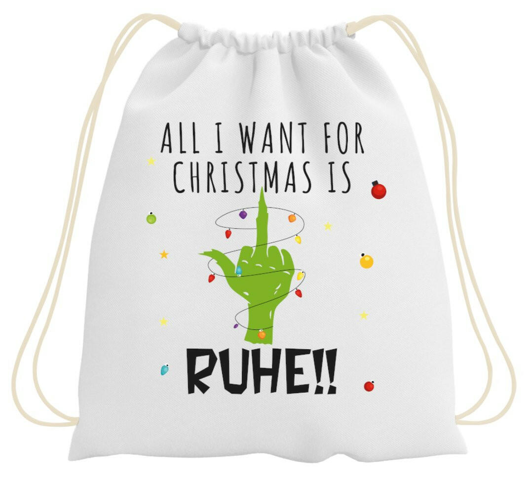 Bild: Turnbeutel - Grinch - All I want for Christmas is Ruhe! (Mittelfinger) Geschenkidee