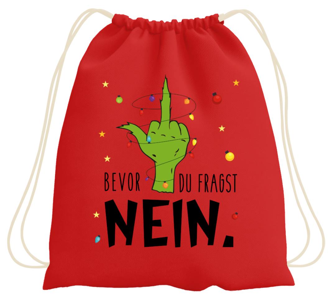 Bild: Turnbeutel - Grinch - Bevor du fragst NEIN. (Mittelfinger) Geschenkidee