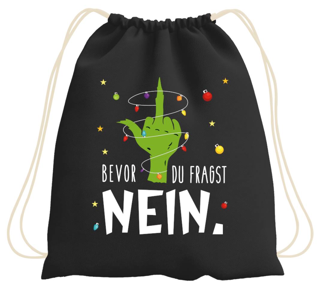 Bild: Turnbeutel - Grinch - Bevor du fragst NEIN. (Mittelfinger) Geschenkidee