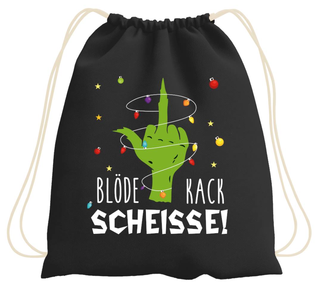 Bild: Turnbeutel - Grinch - Blöde Kackscheisse! (Mittelfinger) Geschenkidee