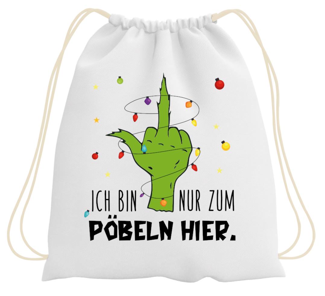 Bild: Turnbeutel - Grinch - Ich bin nur zum Pöbeln hier. (Mittelfinger) Geschenkidee