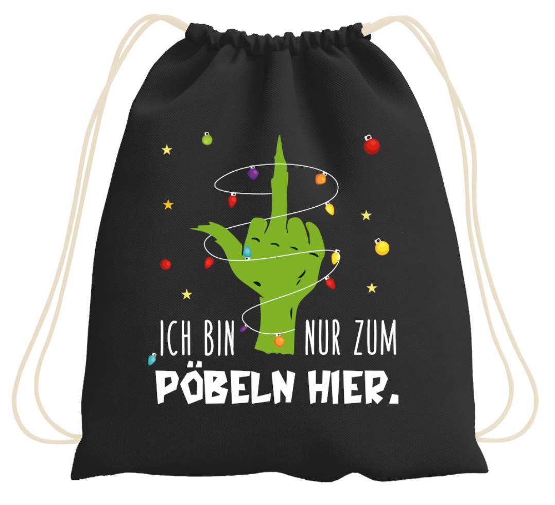 Bild: Turnbeutel - Grinch - Ich bin nur zum Pöbeln hier. (Mittelfinger) Geschenkidee