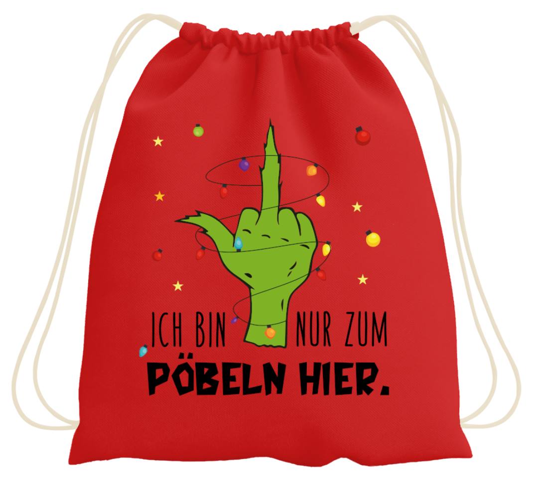 Bild: Turnbeutel - Grinch - Ich bin nur zum Pöbeln hier. (Mittelfinger) Geschenkidee