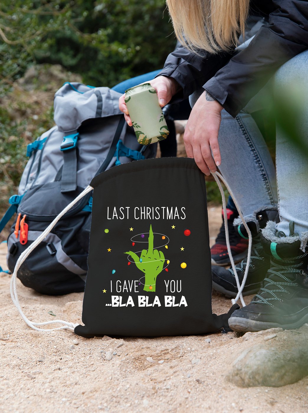 Bild: Turnbeutel - Grinch - Last Christmas I gave you ...bla bla bla (Mittelfinger) Geschenkidee