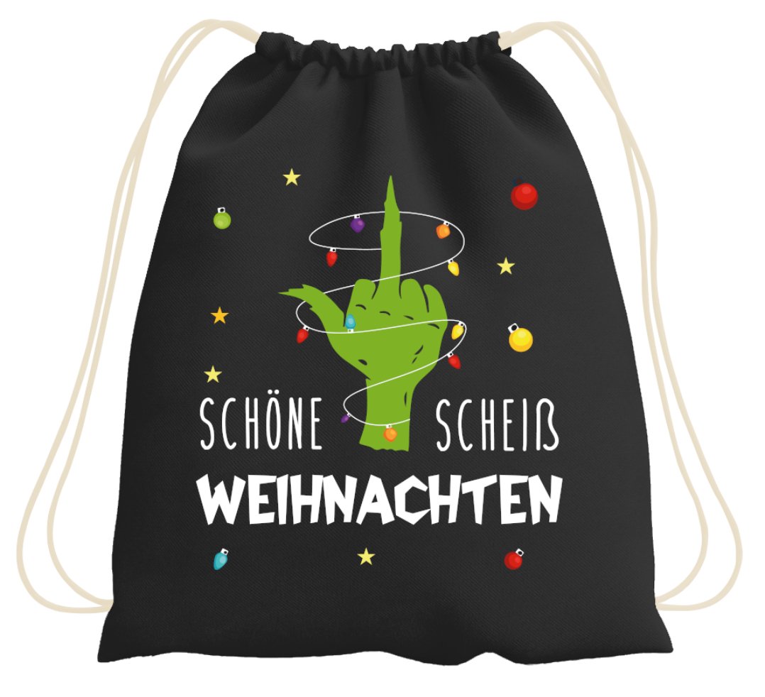 Bild: Turnbeutel - Grinch - Schöne scheiß Weihnachten (Mittelfinger) Geschenkidee