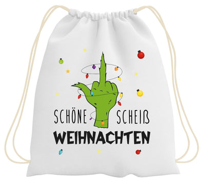 Bild: Turnbeutel - Grinch - Schöne scheiß Weihnachten (Mittelfinger) Geschenkidee