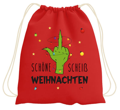 Bild: Turnbeutel - Grinch - Schöne scheiß Weihnachten (Mittelfinger) Geschenkidee