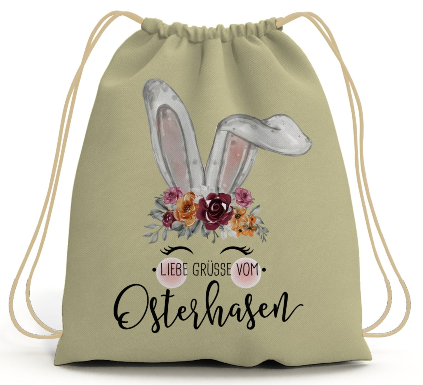 Bild: Turnbeutel - Liebe Grüsse vom Osterhasen (Hase Blumenkranz) Geschenkidee