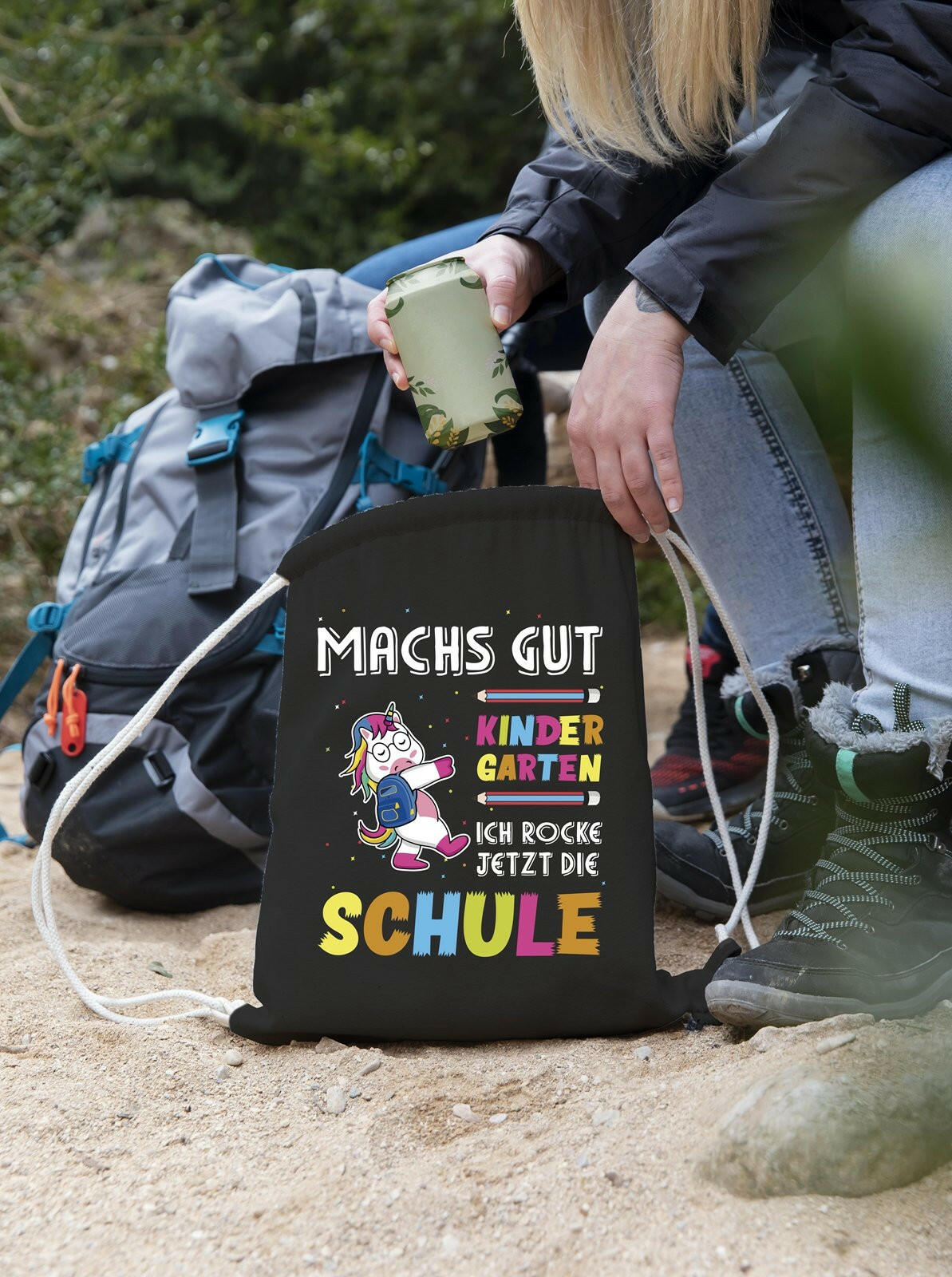 Bild: Turnbeutel - Machs gut Kindergarten Ich rocke jetzt die Schule (Einhorn) Geschenkidee