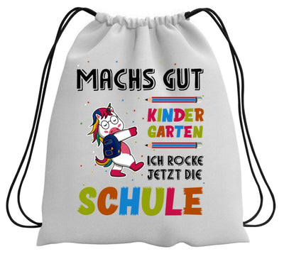 Bild: Turnbeutel - Machs gut Kindergarten Ich rocke jetzt die Schule (Einhorn) Geschenkidee