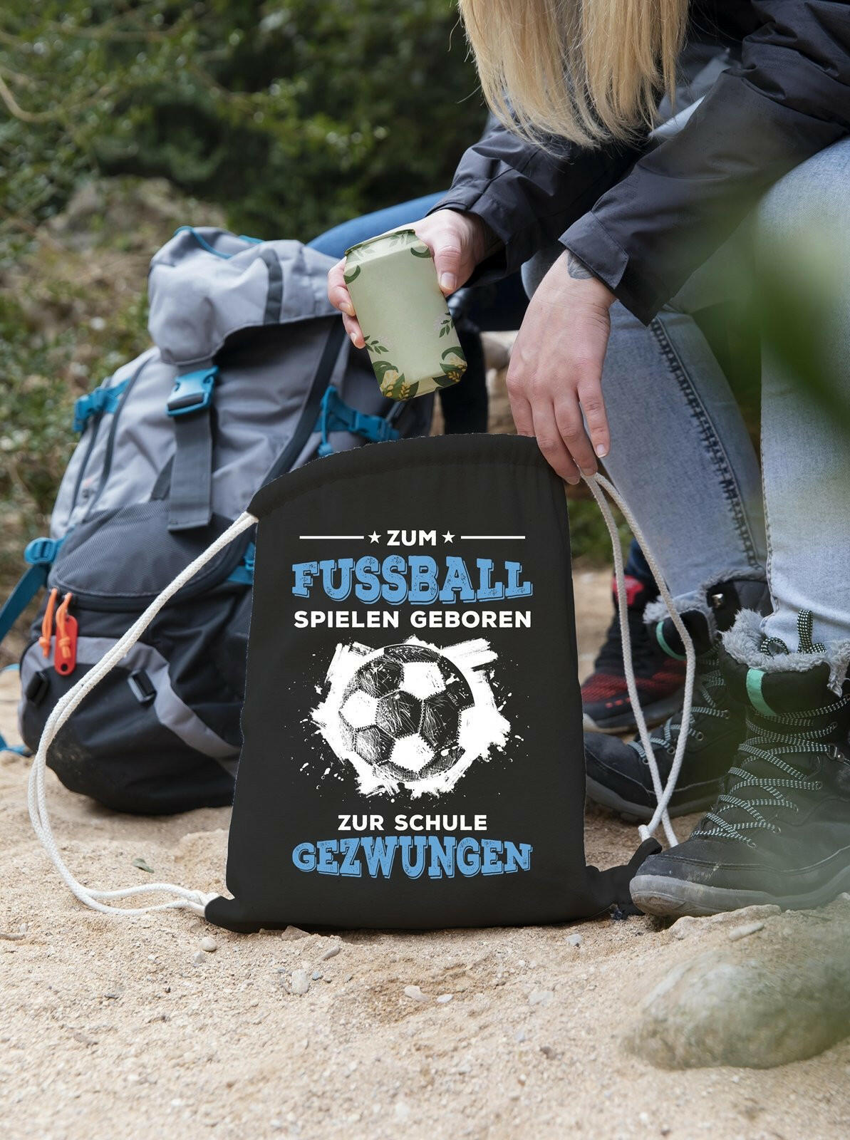 Bild: Turnbeutel - Zum Fussball geboren Zur Schule gezwungen Geschenkidee