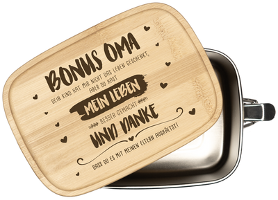 Brotdose - Bonus Oma, du hast mein Leben besser gemacht - Edelstahl mit Bambusdeckel