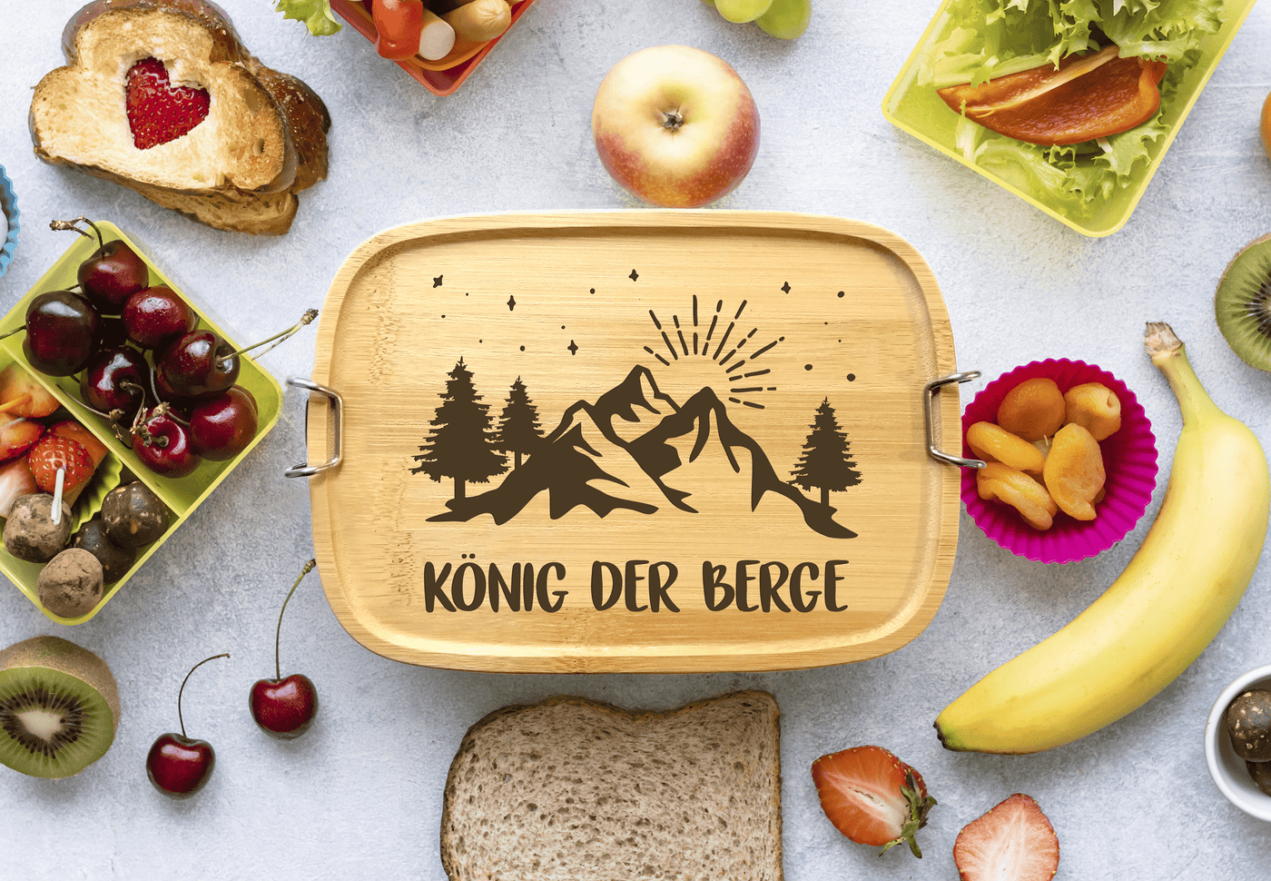 Brotdose - König/Königin der Berge - Edelstahl mit Bambusdeckel